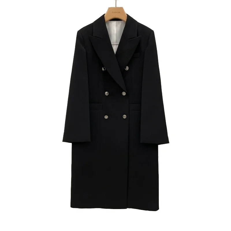 

IEQJ Women Korean Black Double Breasted Temperament Elegant Blazer New Lapel Long Sleeve Loose Fashion Spring Autumn 2021 3F1449