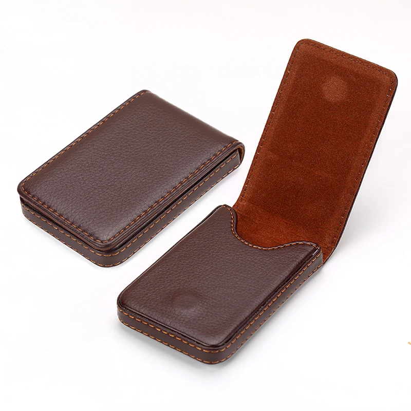 

Quality Leather Business Card Case Magnetic Buckle Bank Credit Card Holder PU Leather Coin Purse Black Brown Wallet Card Bags