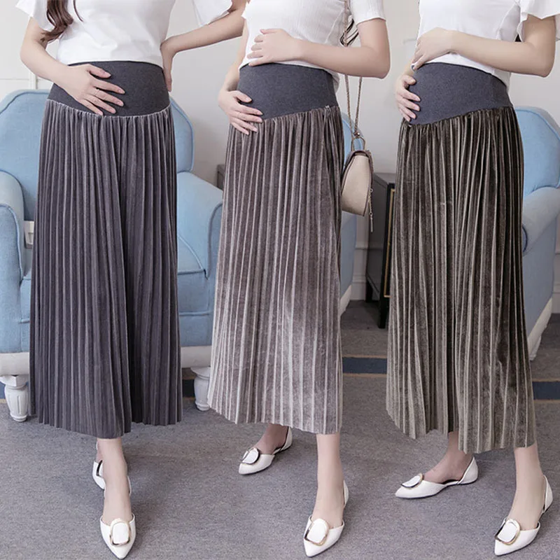 Плиссированная юбка из плюша Одежда для беременных женщин осени и зимы юбки