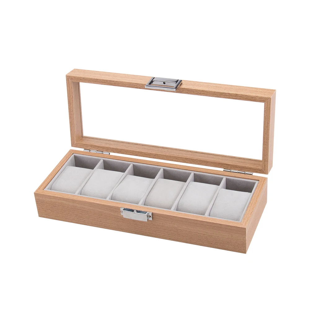 6 решеток роскошная деревянная коробка для часов держатель мужчин стеклянный Топ