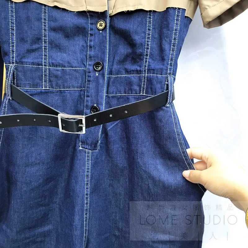 

Short Cargo Overalls 2021 Summer New Stitching Denim Trendy Fashionable Women Romper Short Sleeve Ladies Slim Jumpsuits & Belt