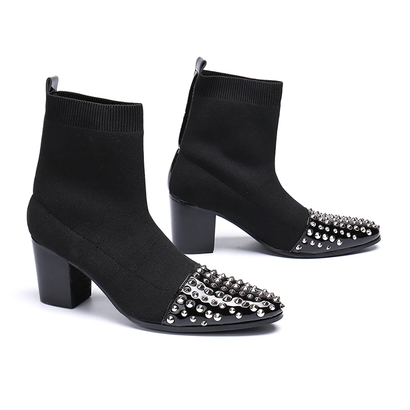 Новые стильные черные ботильоны без шнуровки с заклепками модные носки на