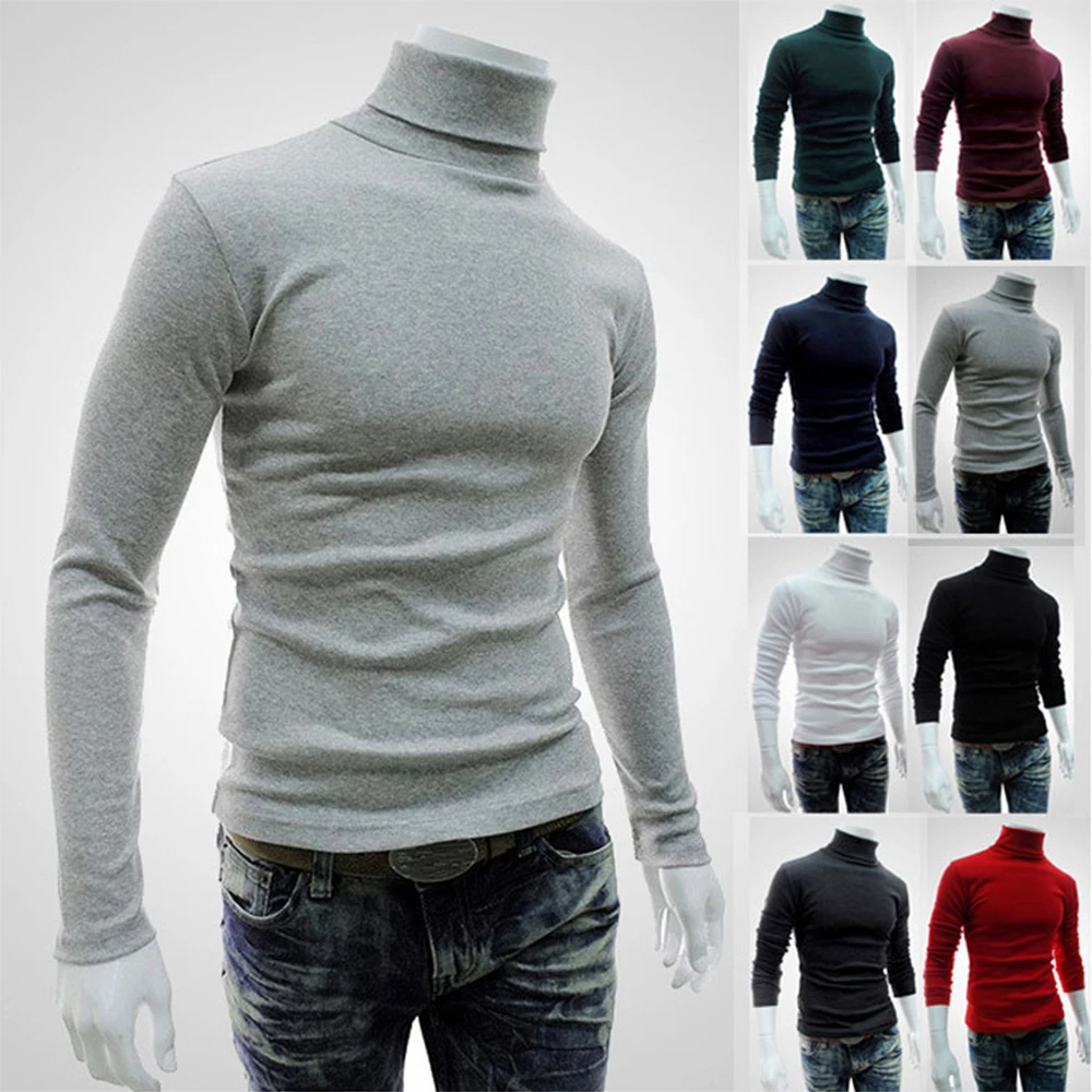 

New2021 Autumn Winter Men'S sweater Men's Turtleneck Solid Color Casual Sweater Men's Slim Fit Brand Knitted Pullovers