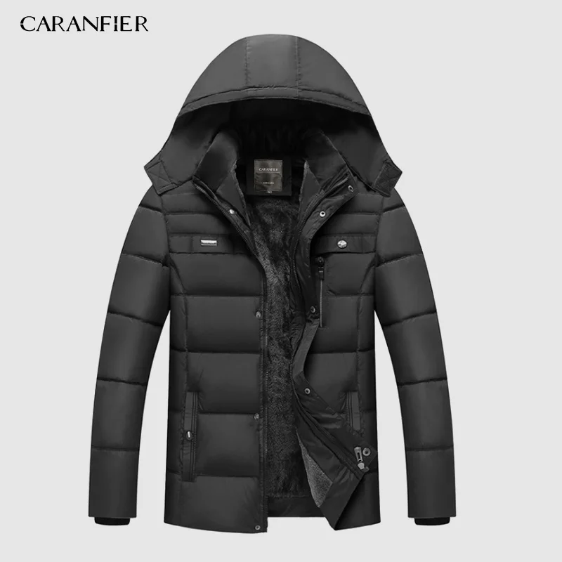 CARANFIER теплая толстая зимняя куртка мужская одежда Повседневная стоячий воротник высокое качество модное Брендовое зимнее пальто Мужская парка верхняя одежда - Цвет: SS1 Black