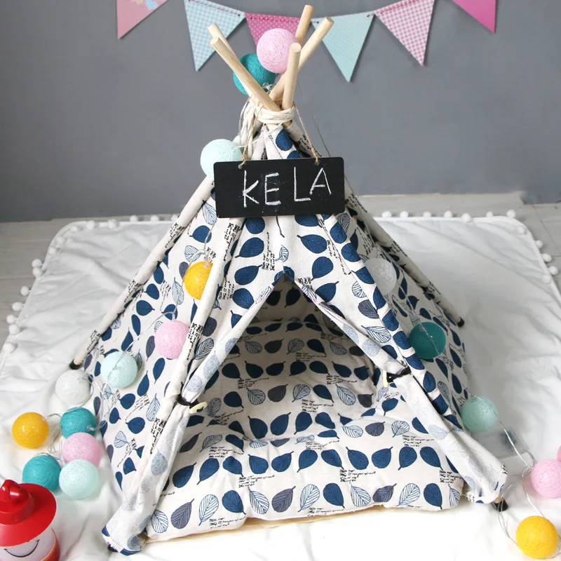 2020 New Blue Leave Pattern Foldable Pet Tent For Dog Cats Small Animals Supplies Thicks Mats Houses Teepee Dec | Дом и сад