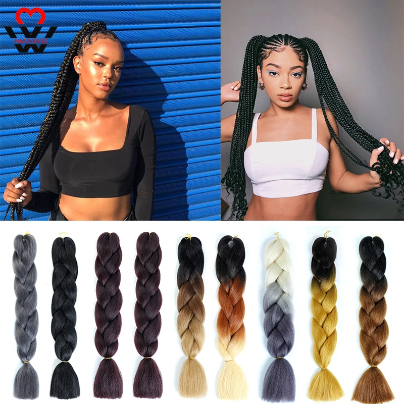 MANWEI Омбре Джамбо синтетические плетеные удлинители волос косички для розовые