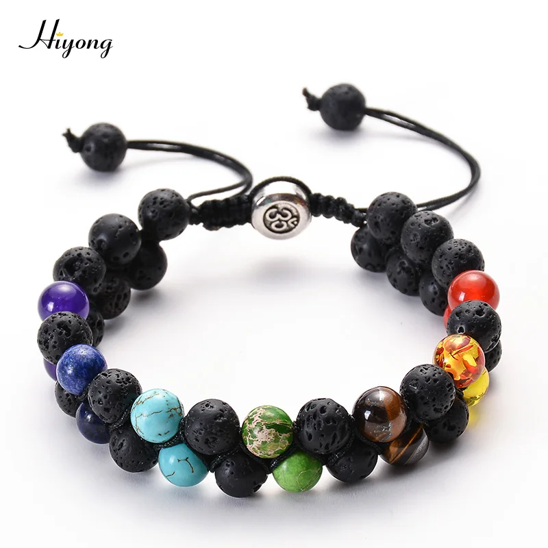 OM Bracelet HIYONG тигровый глаз и лавовый камень рок эфирное масло диффузор Браслет натуральные лечебные камни бусины браслет 8 мм регулируемые браслеты для мужчин - Окраска металла: OM Bracelet