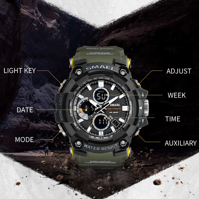 

SMAEL Men's LED Digital Watches LED luminous Waterproof Quartz Military Watch Male Dual Time Men Sport Wristwatch Reloj Hombre