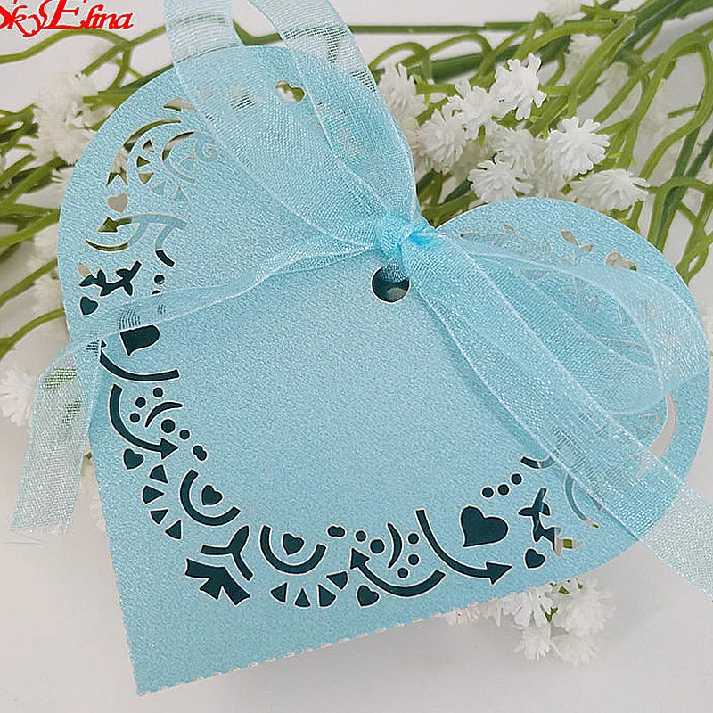 Sky Blue 10/50 шт в форме сердца коробочки для Драже свадьба, сладости конфеты подарок за Коробки с лентой украшения стола коробка шоколада 5z - Цвет: Sky Blue