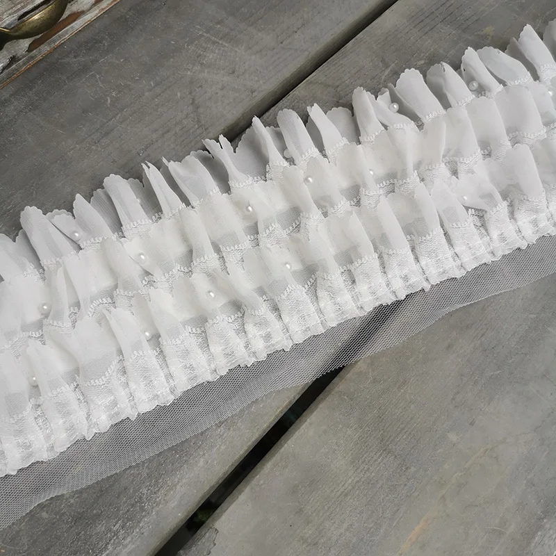 Шифоновое кружево с тремя слоями 13 см шириной плиссированное кружевные