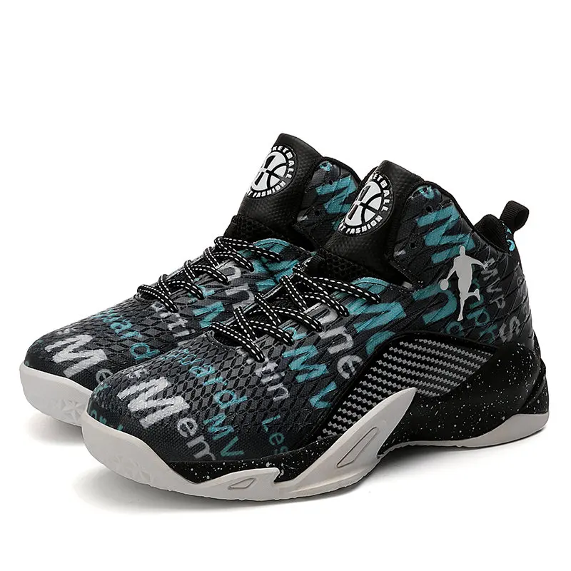 black and blue Размер 36-45, парные высокие баскетбольные кроссовки Jordan, Мужские дышащие амортизирующие кроссовки для баскетбола, Нескользящие уличные кроссовки унисекс - Цвет: black and blue