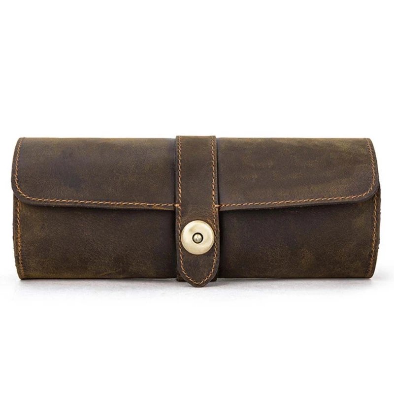 

3 Slots Genuine Leather Watch Roll Travel Case Vintage Horse Leather Watch Boxes J78F