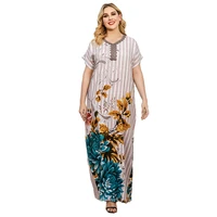 plus size flower stripe maxi dress summer dress for women 2021 spring new arrival female floral robe muslim world apparel store