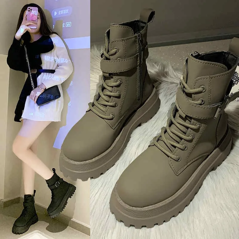 

Женские ботильоны из мягкой кожи на молнии, черные ботинки на платформе и среднем каблуке, на шнуровке, Осень-зима 2022