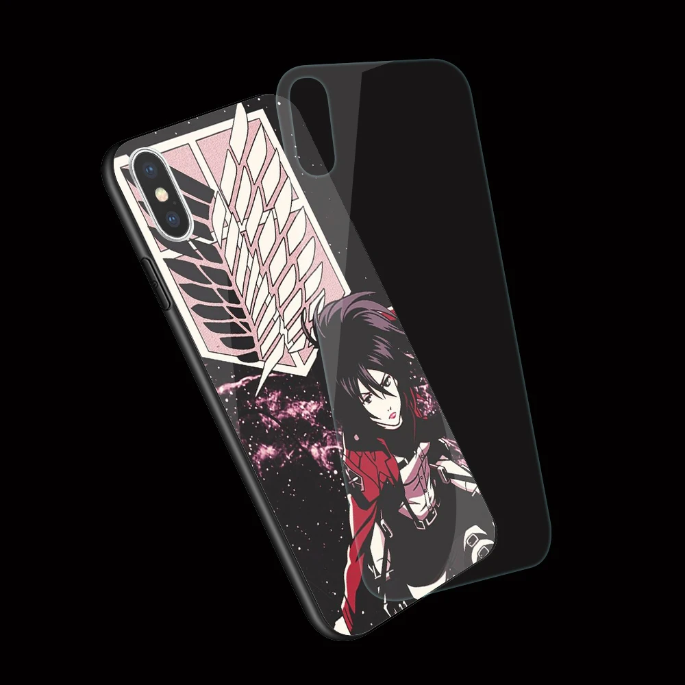 EWAU атака на Титанов аниме чехол из закаленного стекла для телефона для iphone 5 5s SE 6 6s 7 8 plus X XR XS 11 Pro Max
