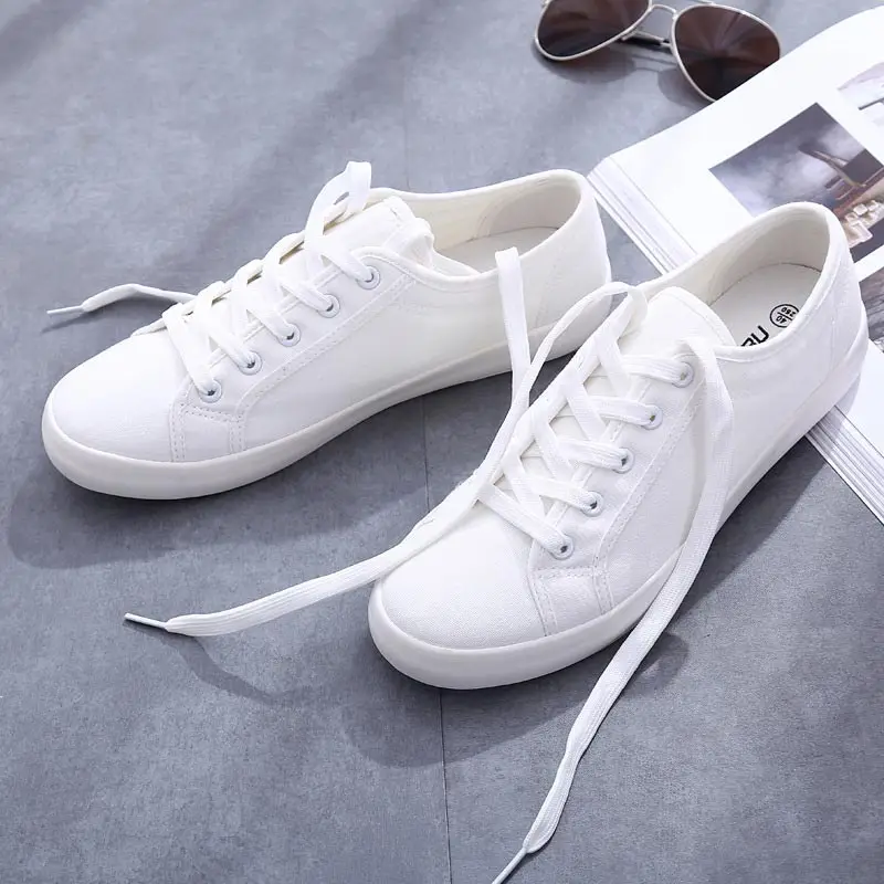 

Classic white shoes women casual canvas shoes female summer women sneakers lace-Up flat trainers fashion women vulcanize shoes