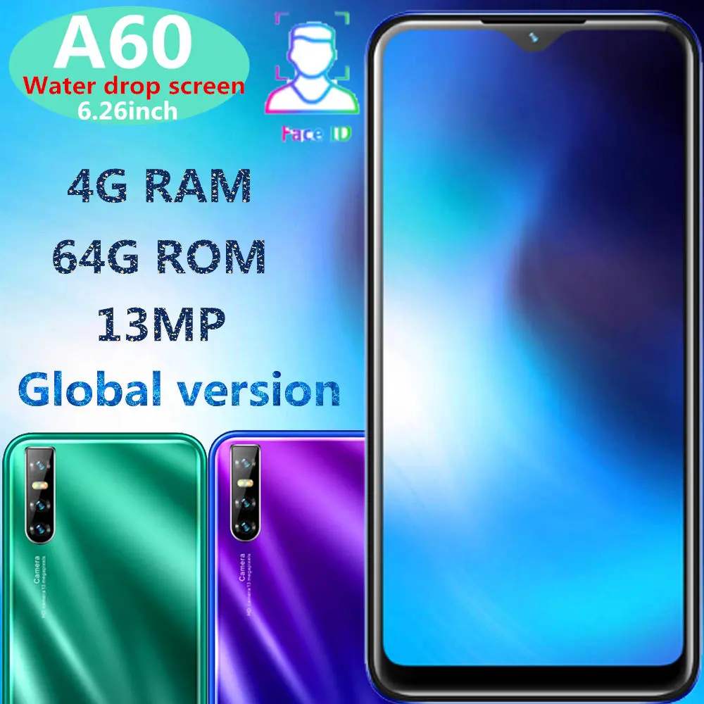 Смартфон A60 четырехъядерный процессор экран 6 26 дюйма 19:9 IPS 4 Гб ОЗУ 64 ПЗУ 13 МП
