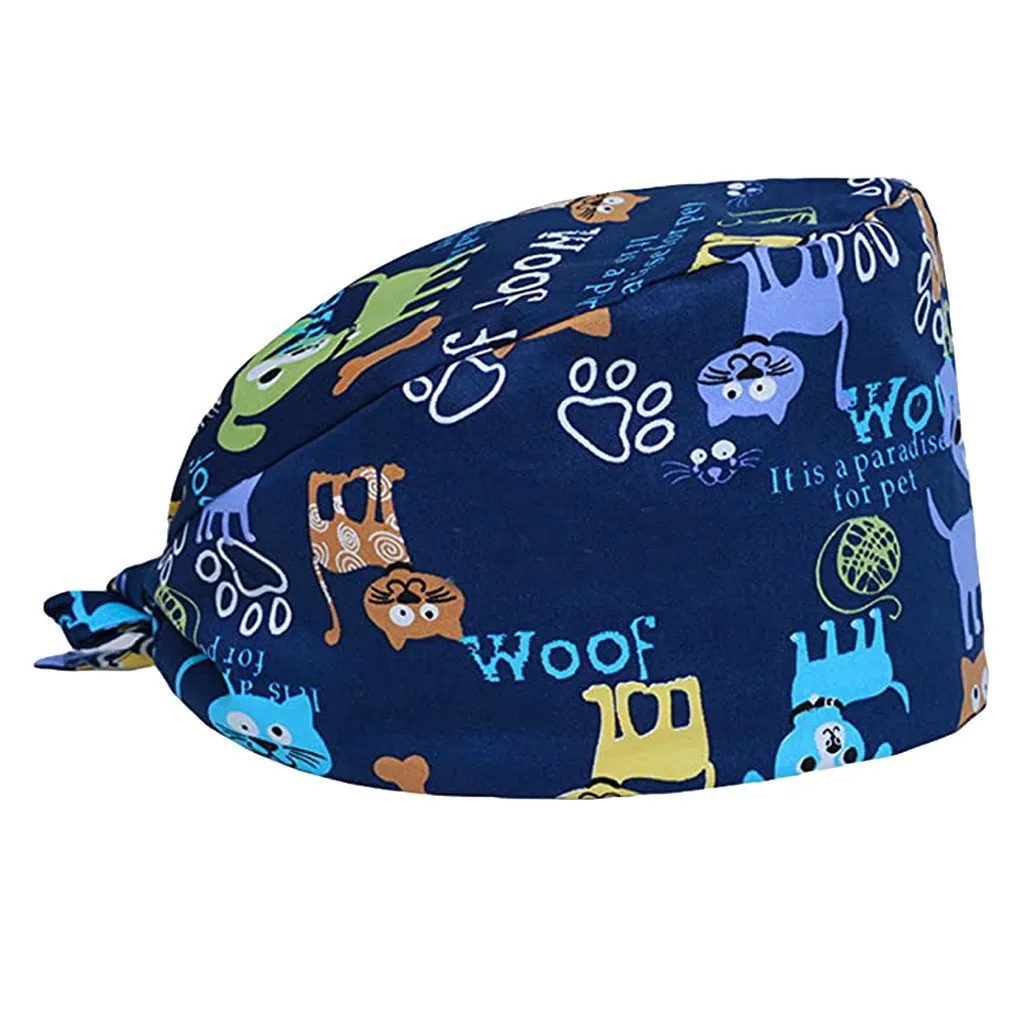 Fashion Cute Animal Print Turban Scarf Scrub Bouffant Cap With Sweatband Hat For Women/men Masque Lavable | Аксессуары для одежды