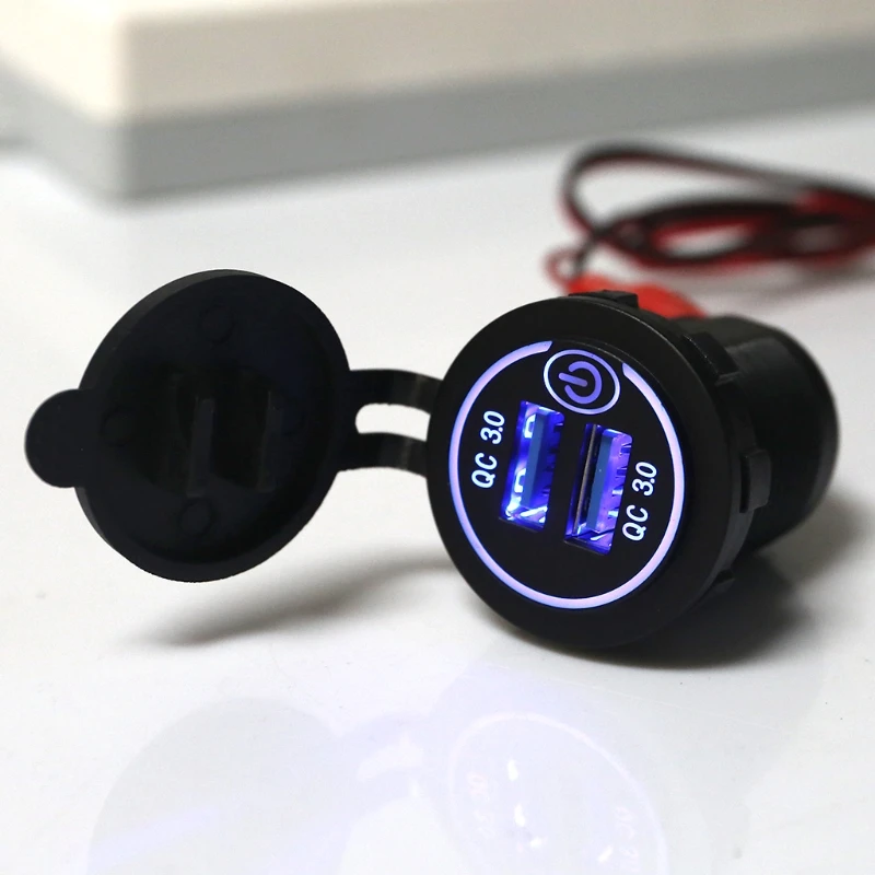 waterproof 12v 24v dual qc3 0 usb car charger adapter with onoff touch switch led light for mobile phone gps truck suv boat bus free global shipping