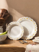 ceramic embossed daisy dinner set plate and dishes household soup bake bowl creative crockery tableware