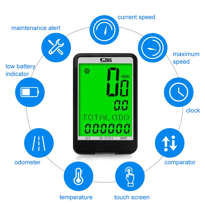 

Sunding SD-577C1 Waterproof LCD Display Bicycle Computer Multifunction Speedometer Outdoor Sport Riding Accessories