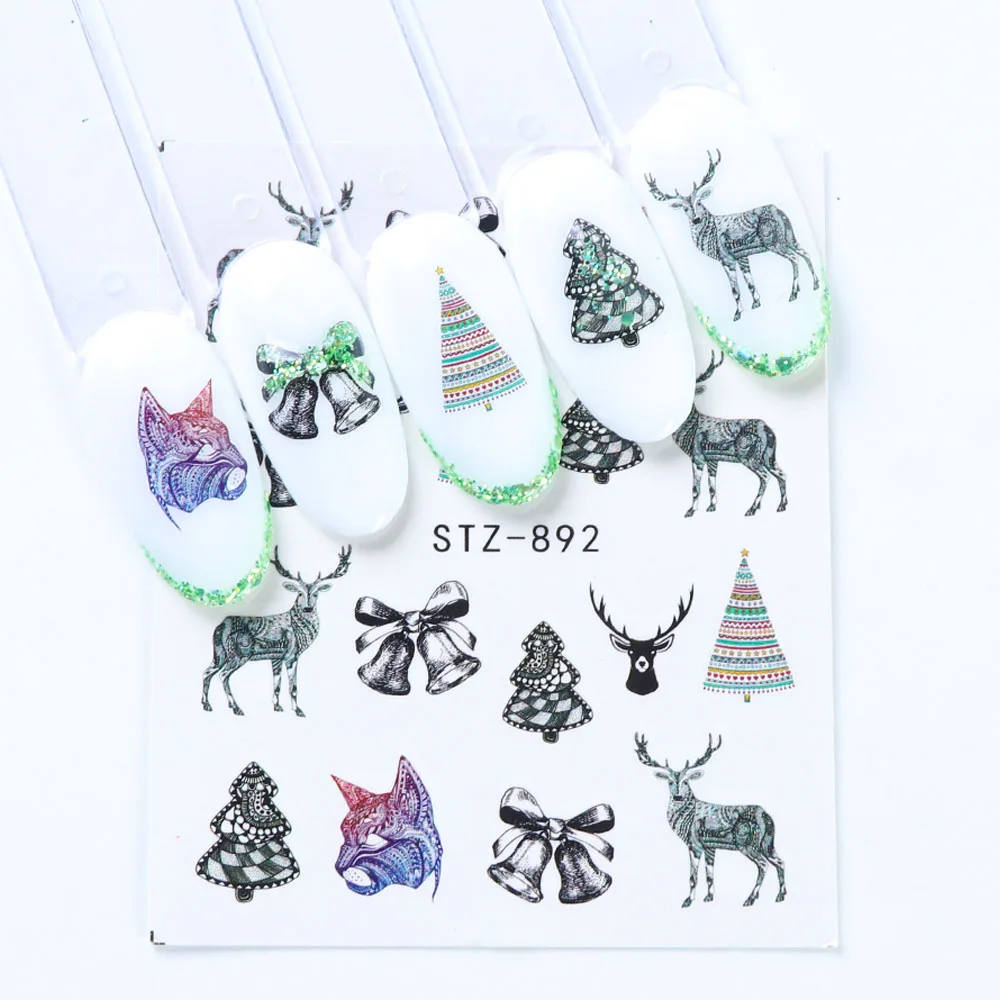 12pcs Xmas Nail Sticker Wraps Decal Snowflake Animal Christmas Tree Flower Decals Winter Water Transfer Slider JISTZ892-905