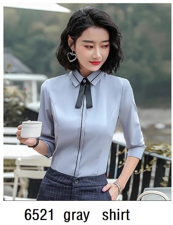 gray shirt 6521 ACRMRAC, женские костюмы, тонкая полосатая куртка, штаны, OL, деловые, формальные, женские брюки, костюмы, женский комплект, костюмы - Цвет: gray shirt 6521