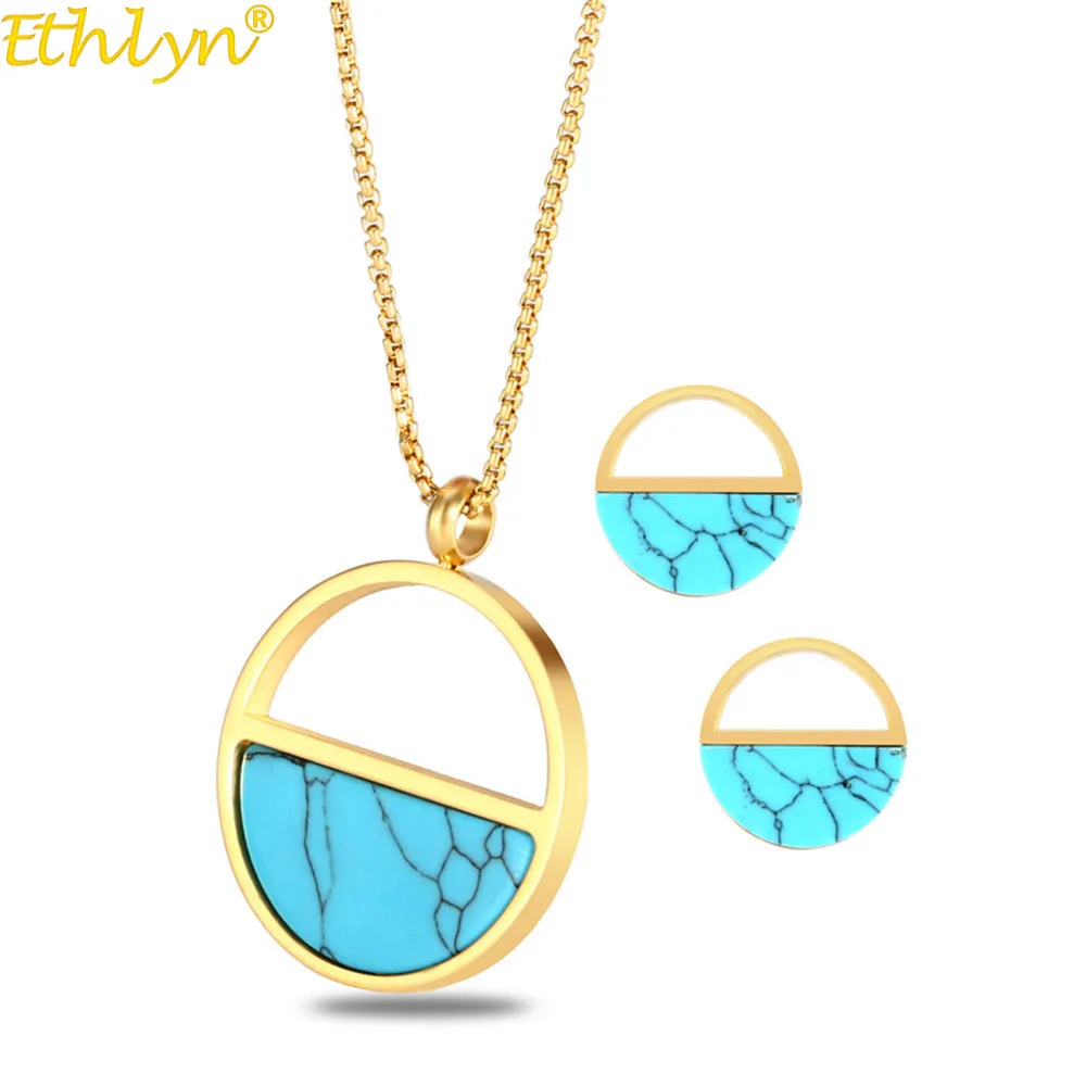 Ethlyn нержавеющая сталь Материал Золото Цвет Круглый ожерелье серьги