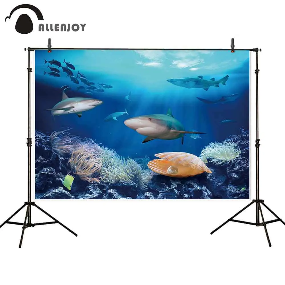 

Allenjoy summer photography backdrop shark under the sea underwater world baby party background photozone photophone photocall