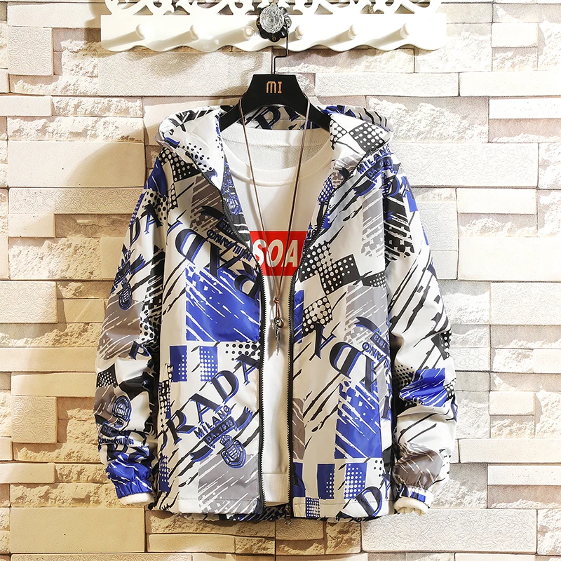 NEW printing Casual Jacket Men Hip Hop Spring Autumn Male Windbreaker Hooded Coat Bomber Outwear Plus size | Мужская одежда