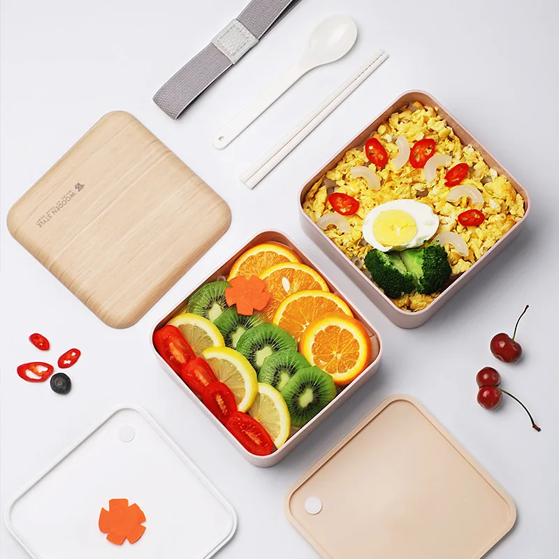 Health Lunch Box High Capacity Double Layer With Cutlery Food Container Outdoor Office School Portable Bento Set 1400ml | Дом и сад