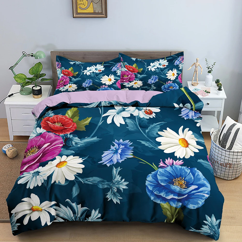 

Luxury Duvet Cover Pillowslip Set Queen King Vibrant Flower Feather Leaves Print Bedding Set With Zipper Pillowcases Quilt Cover
