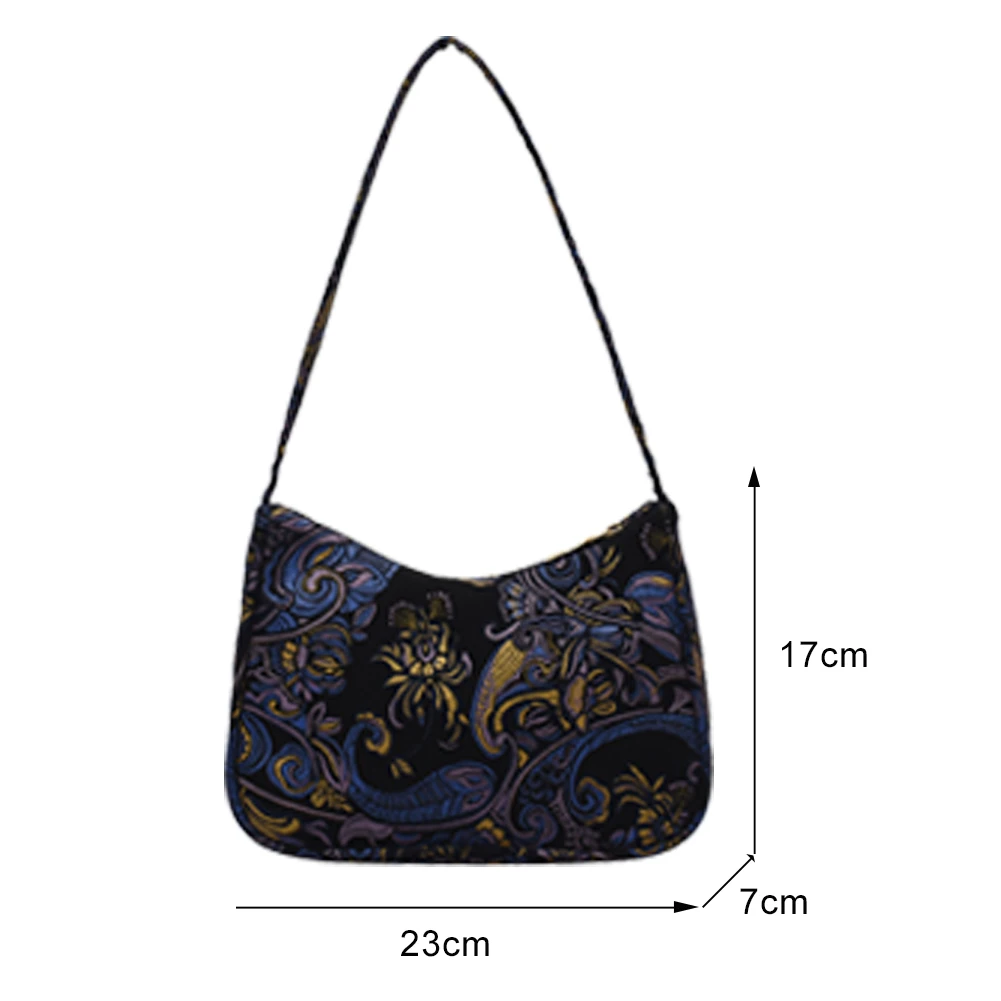 

Fashion Print Canvas Shoulder Underarm Bag Women Zipper Retro Casual Street Travel Female Handbags