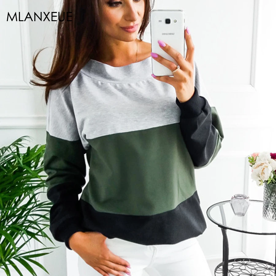 Свитера с открытой спиной Женские повседневные Свободные Лоскутные пуловеры размера плюс с круглым вырезом осенне-зимние топы уличная Толстовка Harajuku