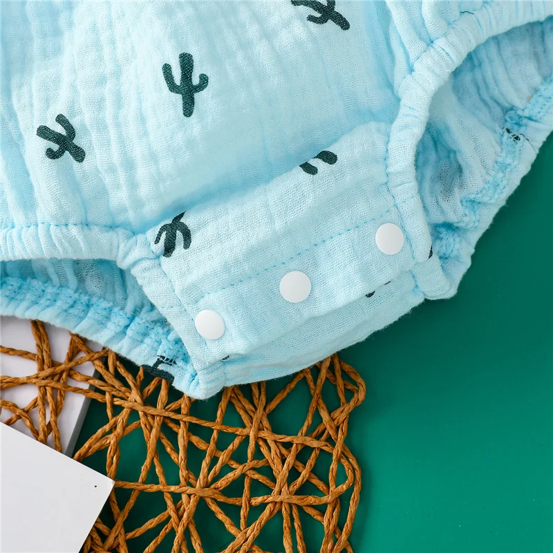 

2Pcs 0-18Month Newborn Baby Girls Cactus Print Clothes Set,Infant Girl Sweet Sleeveless Square Collar Jumpsuit+Bow-knot Headband
