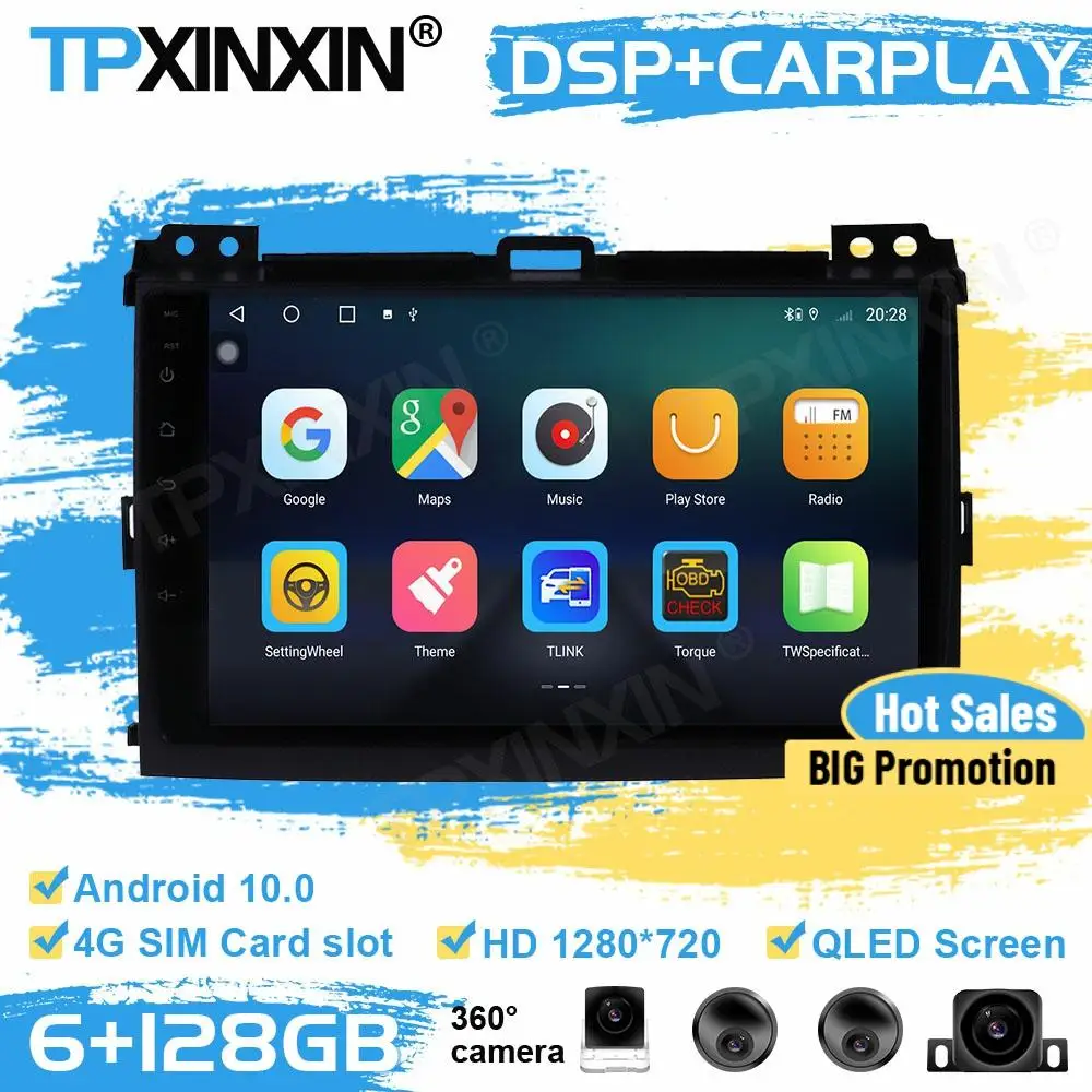 

360 Cameras Car Radio Stereo Receiver Android DAB For Toyota Prado 2004 2005 2006 2007 2008 2009 GPS Player Auto Audio Head Unit