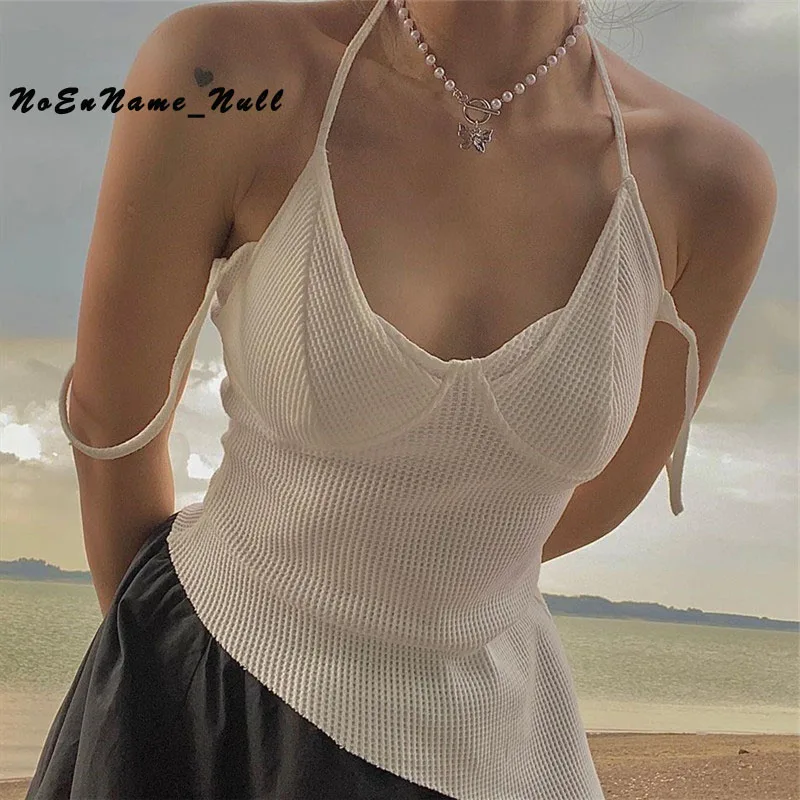 

Sexy white temperament slim irregular Halter waistcoat Y2K Crop Top Womens Hollow Backless camisole 2021 Summer Vest Fashion top