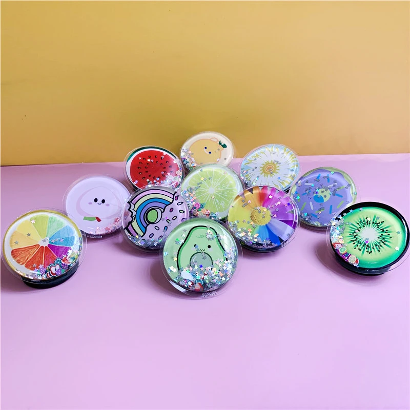 cute quicksand expanding stand mount phone socket fruits rainbow fold mobile smartphones pocket bracket phone stand holder girl free global shipping