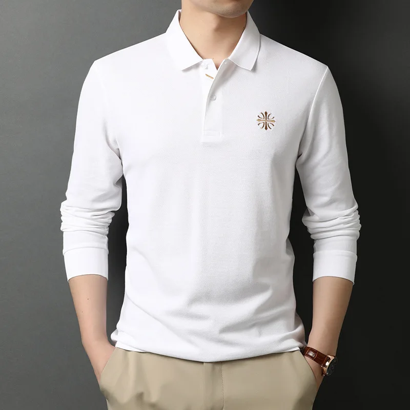 

Spring and autumn new cotton long-sleeved T-shirt men's collar solid embroidered POLO shirt thin loose top