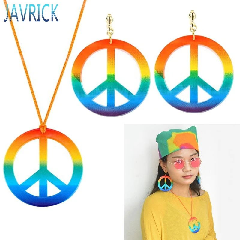 Костюм хиппи ювелирный набор 60s 70s Радужная подвеска в виде знака мира ожерелье