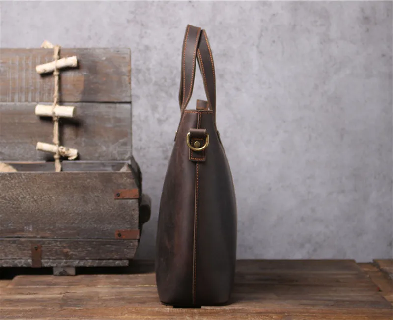 Simple retro men's genuine leather portable briefcase first layer cowhide large-capacity one-shoulder messenger computer bag