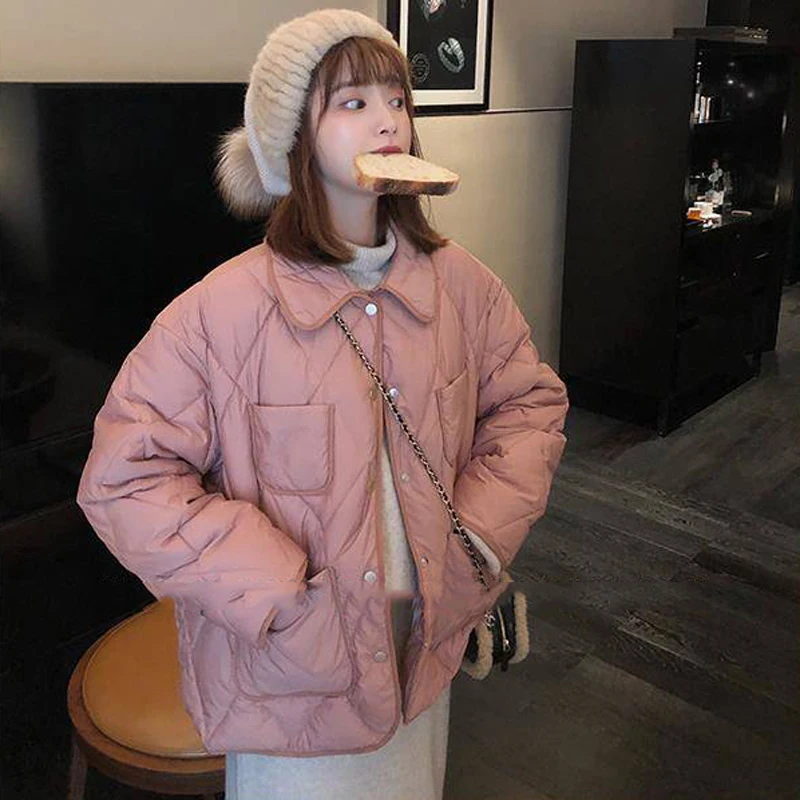 

Luck A 2020 spring Women Parkas Korean jackets lady solid Loose pockets coats Female single breasted casual parkas