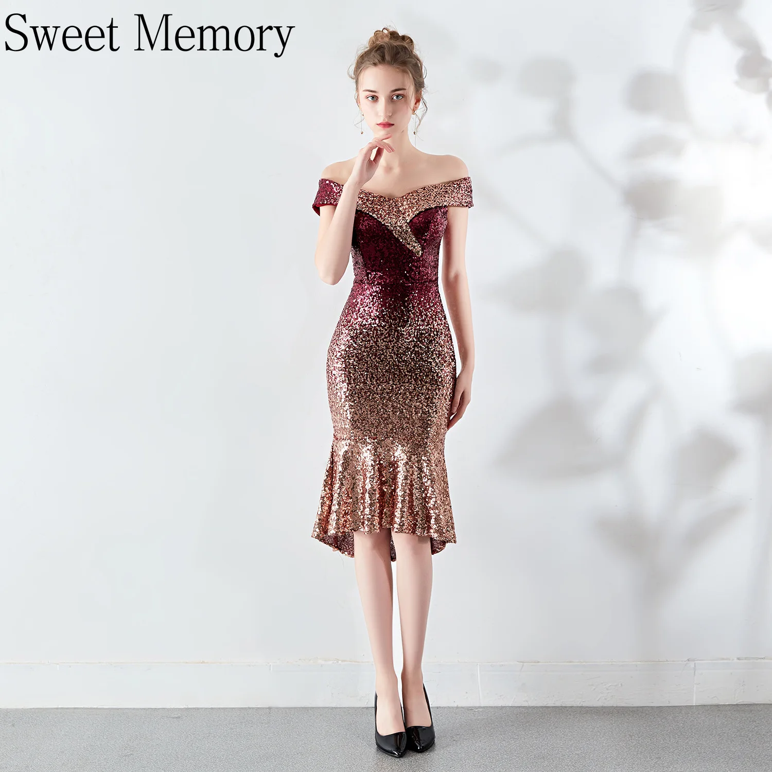 

SW0122 Sweet Memory Elegant Short Sequined Prom Dresses Sexy Slim Evening Banquet Party Gown