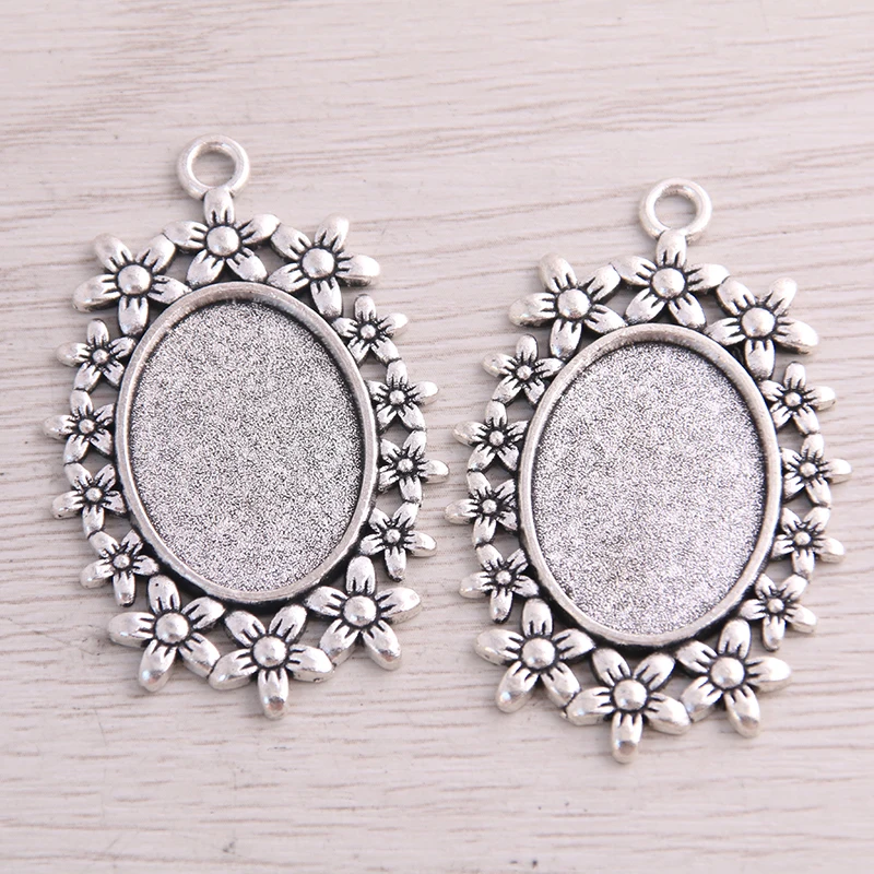 

Sweet Bell 8pcs 18*25mm Inner Size Two Color Metal Alloy Plant Flowers Oval Cabochon Pendant Setting Jewelry Findings