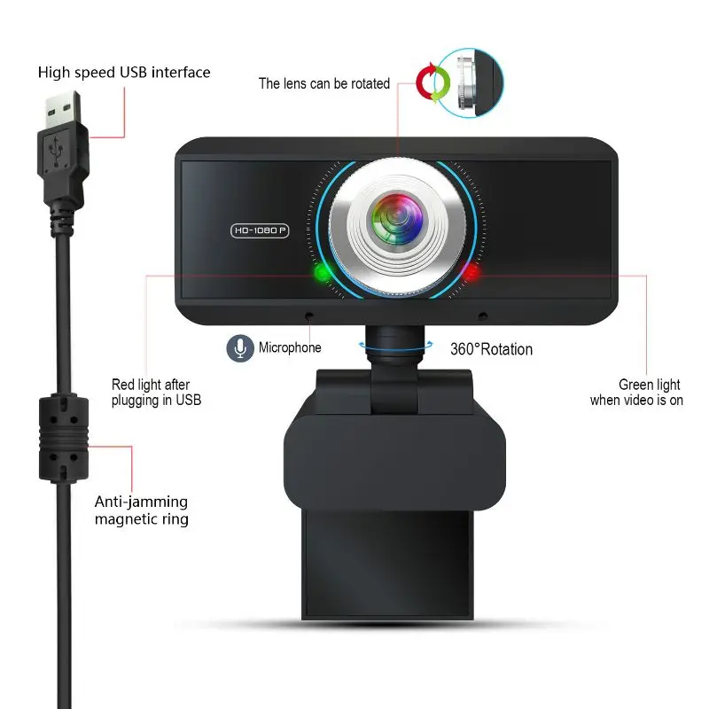 

1080P 5MP Webcam Built-in Microphone Auto Focus High-end Video Call Computer W91F