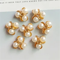 10 pcslot new three pearl flower plate diamond buckle alloy accessories diy handmade hair accessories bracelet earrings jewelry