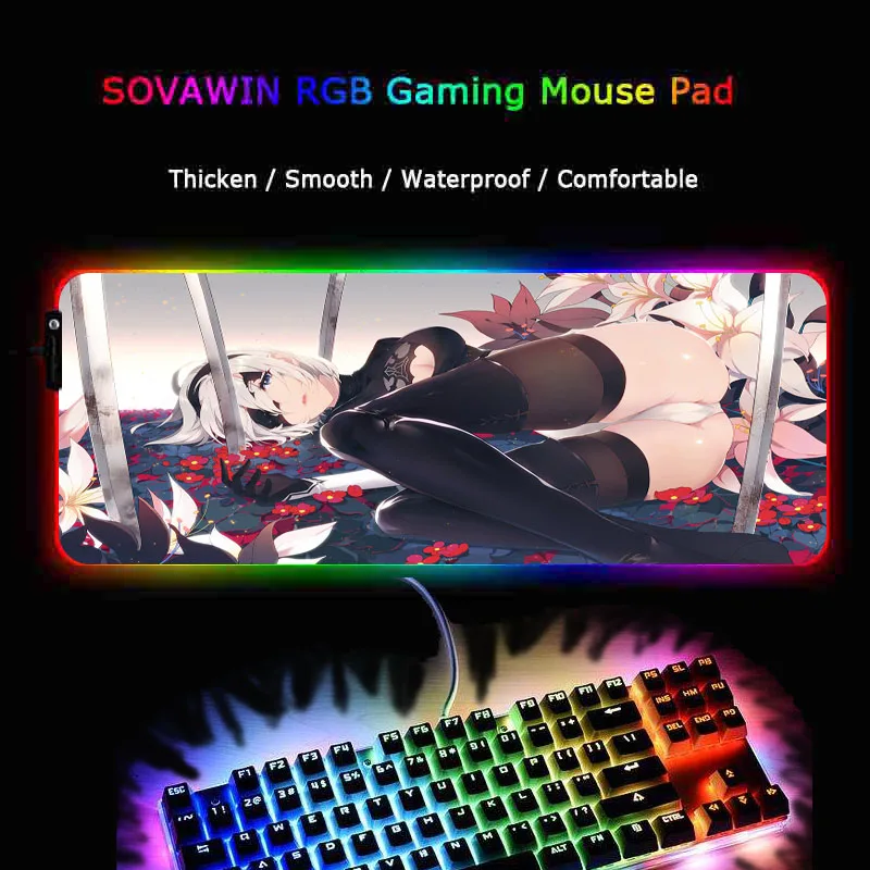 XGZ Nier Automata сексуальная девушка RGB коврик для мыши игровая клавиатура Коврик для мыши большой компьютерный коврик для мыши геймер подсветка Mause коврик Настольный коврик