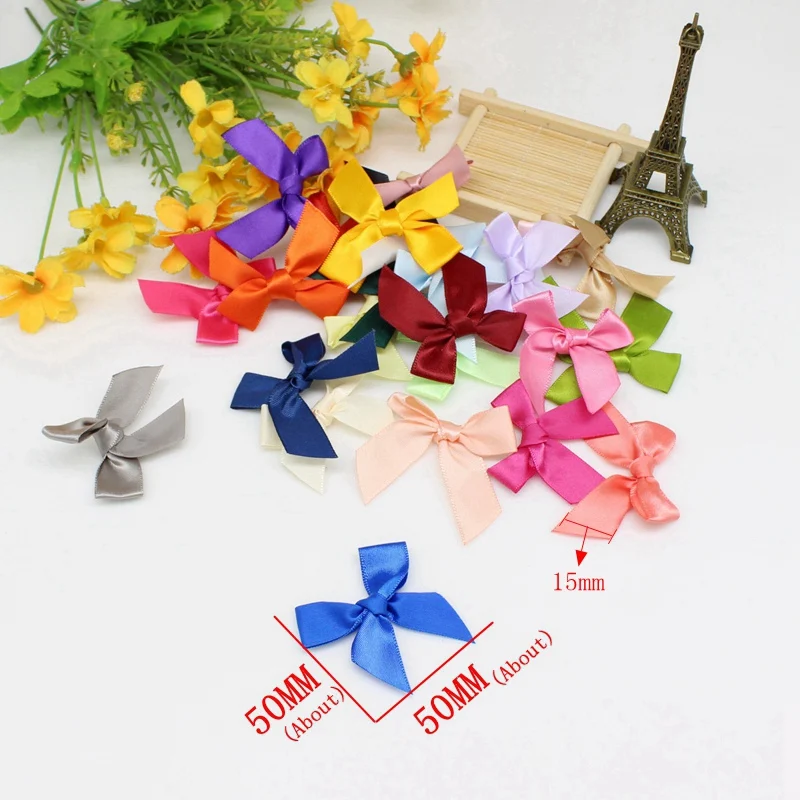 50 шт. 5*5 см Ленточные банты однотонная Полиэстеровая атласная лента бант цветок