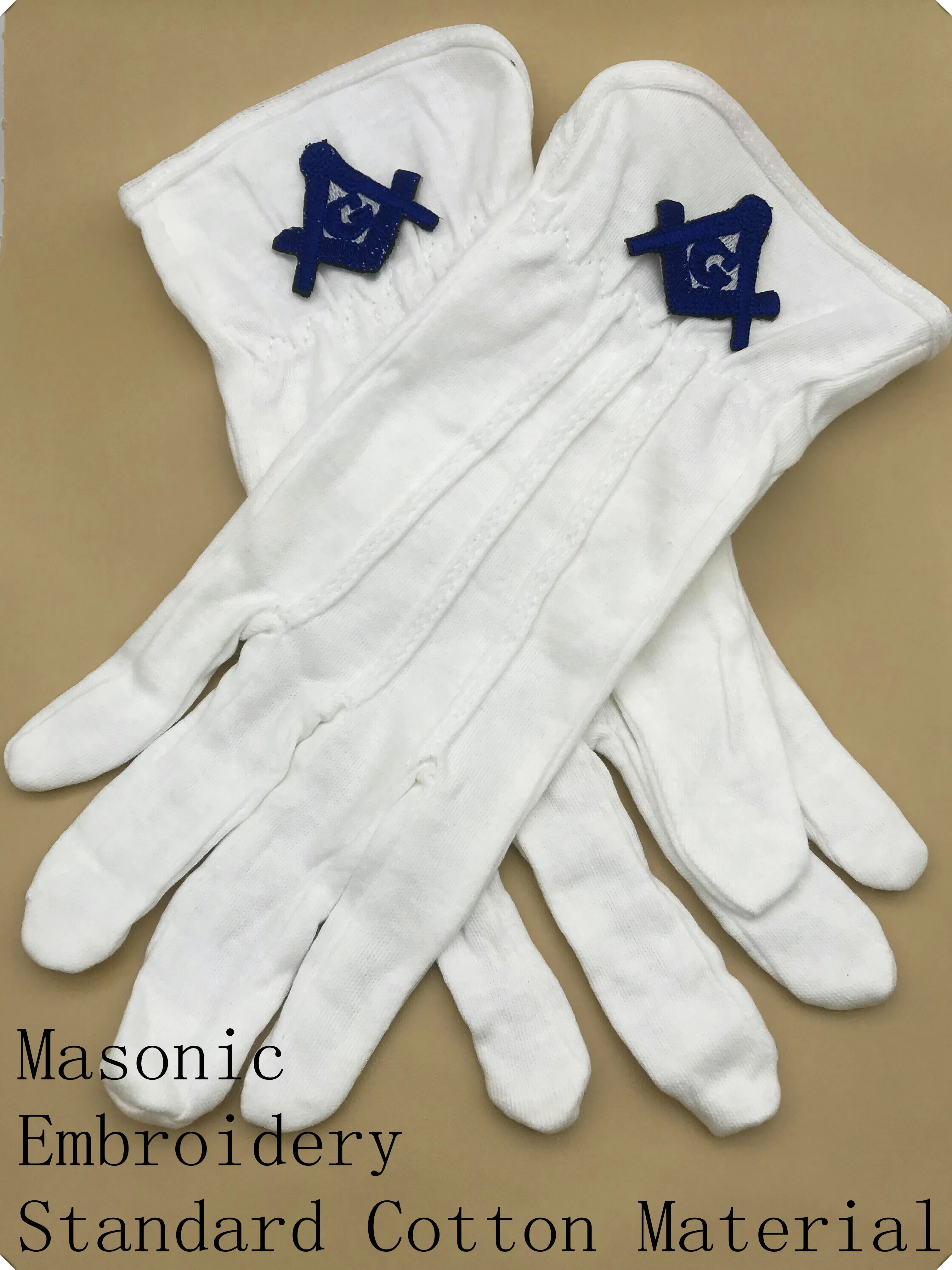 masonic regalia/Masonic Cotton Glove with Blue Embroidered Square & Compass Logo | Gloves Mittens
