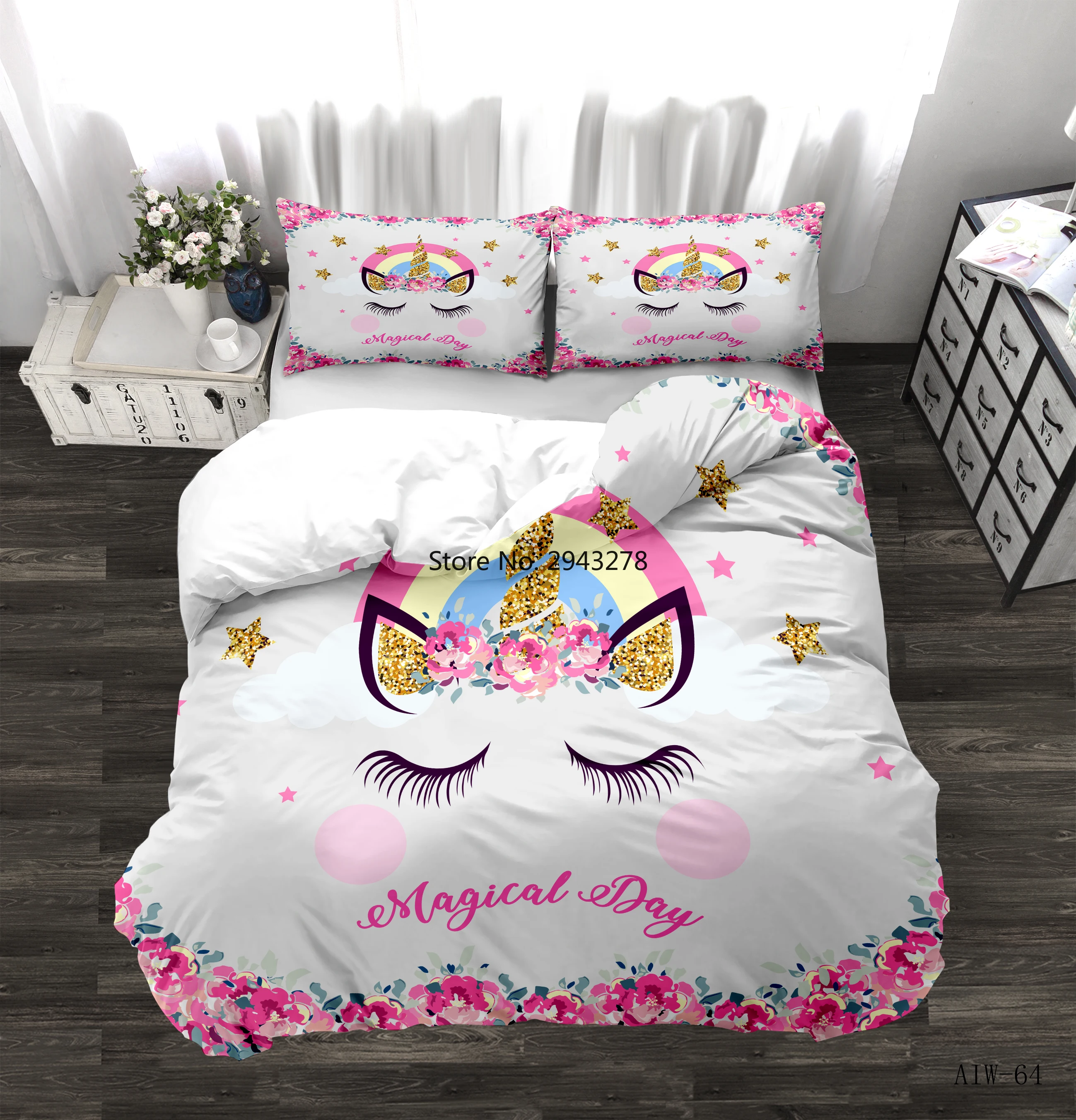 

3 шт., Детский комплект постельного белья с 3D-принтом единорога